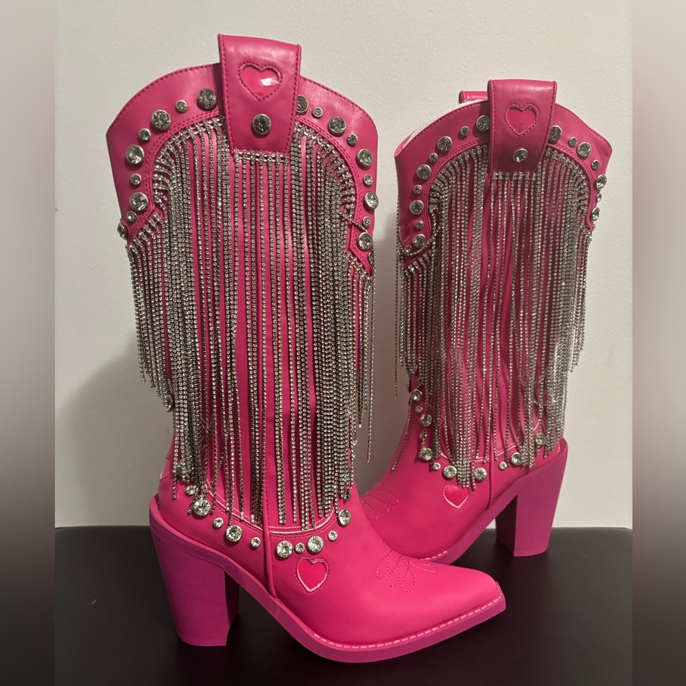 NWOB Dolls Kill / Sugar Thrillz Hot Pink Present Perfect Cowboy Boots